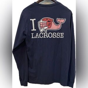 VINEYARD VINES NAVY I LOVE LACROSSE SPORT LONG SLEEVE COTTON LOGO TOP